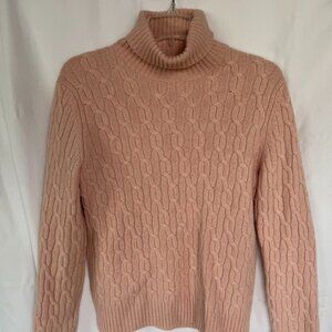 Brooks Brothers Pink Cable Knit Turtleneck Sweater – Wool Cashmere Blend Size M